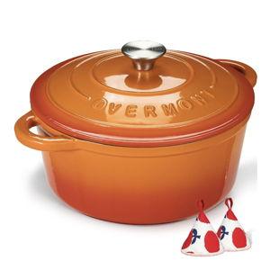 Overmont Enameled Cast Iron Dutch Oven - 5.5QT Pot with Lid Cookbook & Cotton Potholders - Heavy-Duty Cookware for Braising, Stews, Roasting, Bread Baking orange