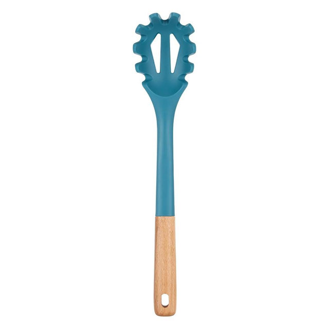 Silicone Pasta Fork, Kitchen Heat Resistant Noodle Spoon Server, BPA Free Spaghetti Strainer,12.8 inch (BLUE)