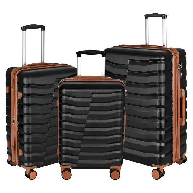 WireHot Lightweight Luggage with Spinner Wheels & YKK Zipper, 3-Piece Suitcase ABS+PC Hardside Hard Shell Luggage Set with TSA Lock, Black & Brown (20+24+28 inch)