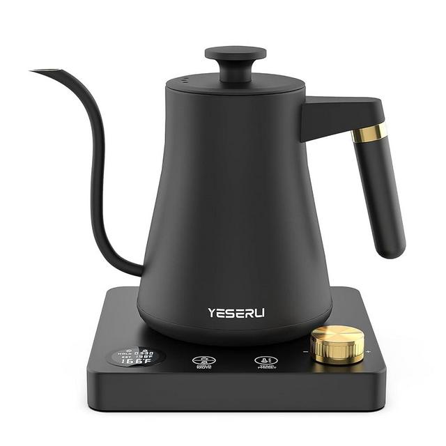YESERLI 1200W Gooseneck Kettle with ±1℉ Temperature Control,Pour Over Electric Kettle for Coffee & Tea,Digital Display,4 Temp Preset,12H Keep Warm,100% Stainless Steel,Rapid Heating,1L,Matte Black