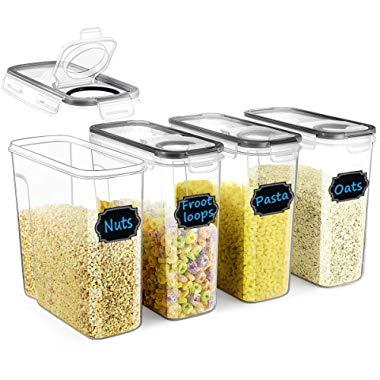 Cereal Container Set, Wildone Food Storage Containers [Set of 4] Large Airtight Storage Keeper 4L(135.2oz), Leak-proof & BPA Free, Great for Cereal, Flour, Sugar, Baking Supplies