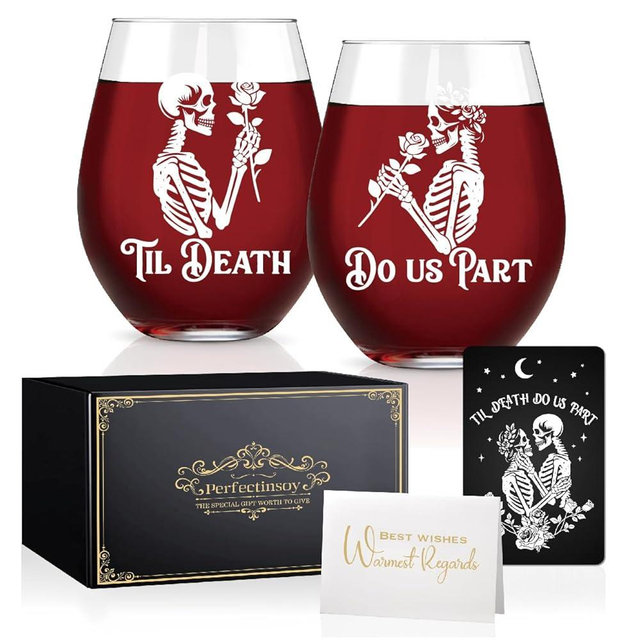Perfectinsoy Skull Wine Glass 2 Piece with Gift Box, Zombie Design, Valentine's Day Autumn Halloween, Anniversary Wedding Gifts, Couple Gifts for Boyfriend and Girlfriend. (Do Us Set of 2)