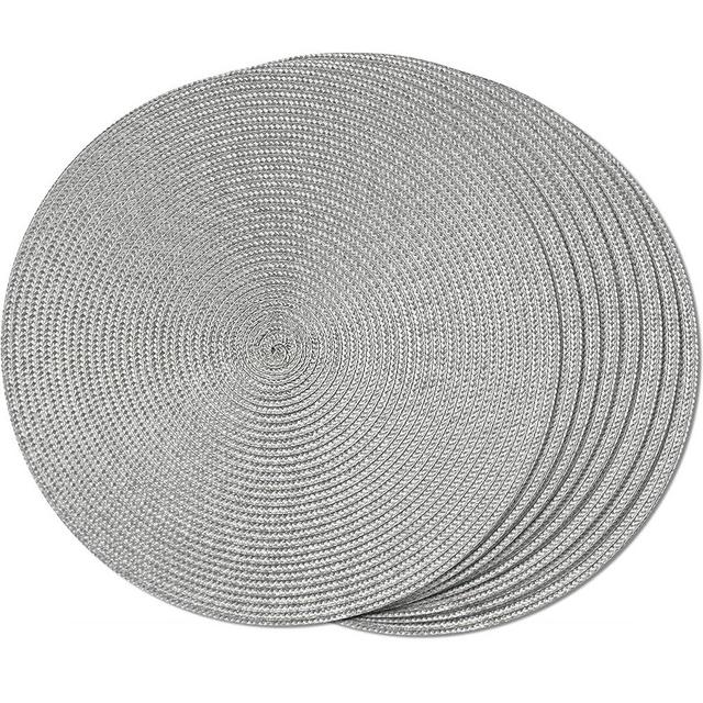 FunWheat Round Braided Placemats Set of 8 Place Mats for Dining Table Woven Washable Non-Slip Table Mats 15 Inch （Grey,8pcs