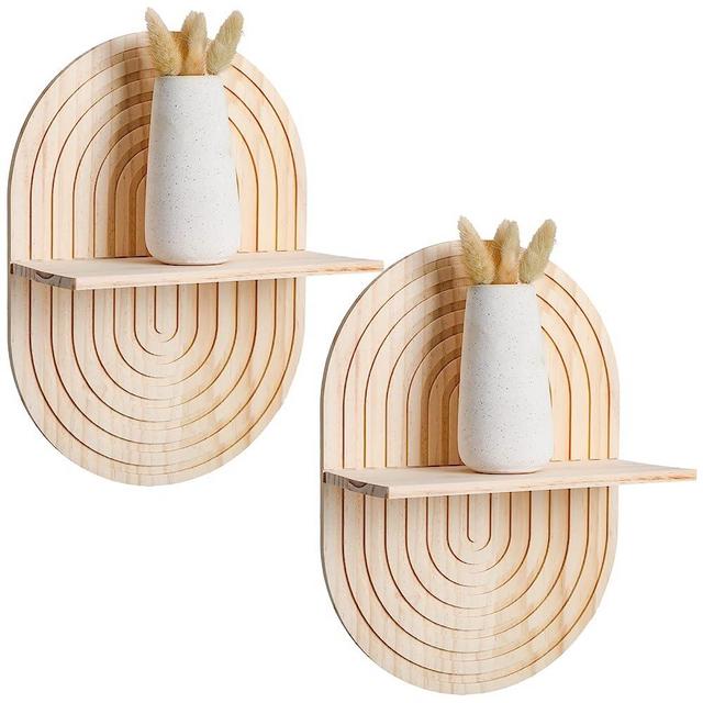 Tatuo 2 Pieces Boho Wooden Sun Rainbow Wall Shelves Bohemian Candle Holders Hanging Shelf Wall Mount Book Shelf for Living Room Bathroom Bedroom Classroom Office Nursery Wall Decor