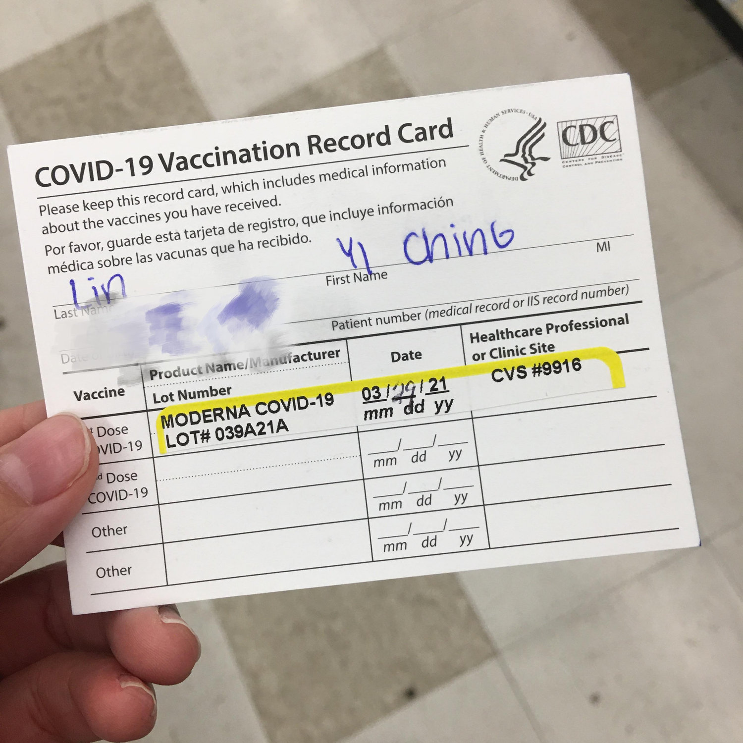 Carol's first Covid-19 Vaccine