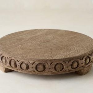 Antiqued Carved Wood Round Riser