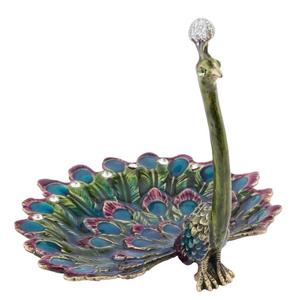 DCTEK - Peacock Enameled Pewter Ring Holder Dish /Jewelry Holder Hand Craft Jewelry Holder Organizer New Design Vintage Trinket Box( with Crystal )