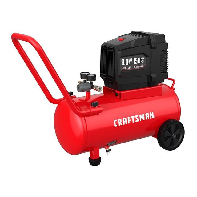 CRAFTSMAN Air Compressor 8 Gallon Oil-Free 1.8 HP Max 150 PSI Horizontal Tank Portable Air Compressor