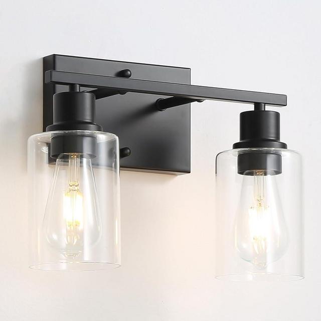 Jodauirt 2-Lights Wall Lighting Matte Black Bathroom Vanity Light Fixtures,Vintage E26 Base Wall Sconces with Clear Glass Shades, Farmhouse Modern Wall Lighting ​for Hallway,Bedroom,Living Room