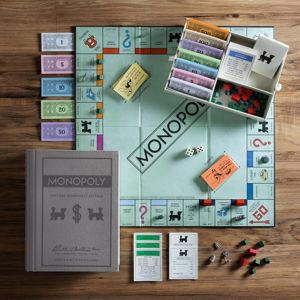 WS Game Company Monopoly Vintage Bookshelf Edition Board Game Premium Fabric-Wrapped Book Storage Box with Retro Graphics, Wooden Houses, Strategy Board Games for Kids, Adults & Family, Ages 8+