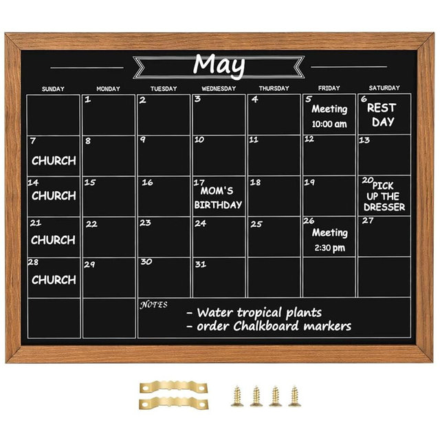 Umtiti Calendar Chalkboard, 13" * 17", Magnetic Surface Rustic Brown Solid Pine Wood Frame Chalk Board for Planning/School Timetable/Memo, Hanging Board for Office, School and Home(YLHB-QZ-3343)
