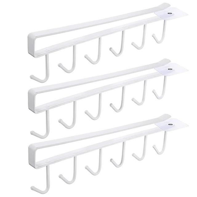 Fusiontec 3pcs x 6 Hook Under Cabinet Mug Hanger Adhesive Cup Holder Hanger Under Cabinet Coffee Cup