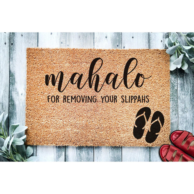Doormat Mahalo For Removing Your Slippahs Mat Hawaiian Doormat Hello Doormat Welcome Mat | Beach Door Mat | Beach Gift | Home Doormat 1412**