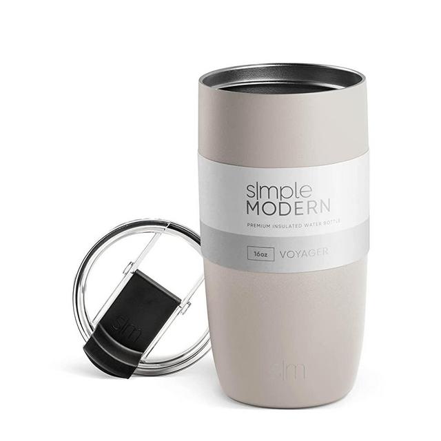 Simple Modern Travel Coffee Mug Tumbler with Clear Flip Lid | Reusable Insulated Stainless Steel Coffee Thermos | Gifts For Men, Women, Mom, Dad | Voyager Collection | 16oz | Almond Birch