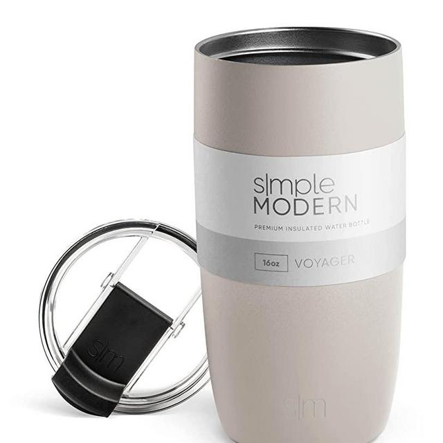 Simple Modern Travel Coffee Mug Tumbler with Clear Flip Lid | Reusable Insulated Stainless Steel Coffee Thermos | Gifts For Men, Women, Mom, Dad | Voyager Collection | 16oz | Almond Birch