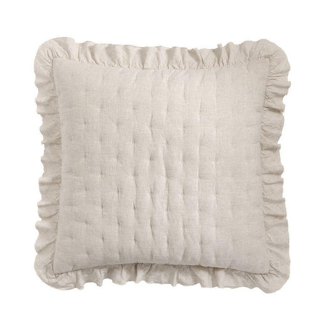 Belgian Flax Linen Ruffle Tufted Quilted Sham, Flax, Euro, Set of 3