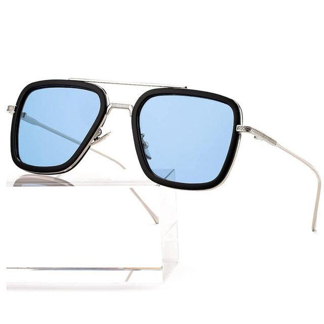 AIEYEZO Tony Stark Sunglasses Vintage Square Metal Frame Eyeglasses for Men Women - Iron Man and Edith Sun Glasses