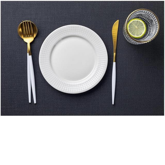 LEXMORE Placemats Set of 8 Vinyl/Plastic Woven Place Mats for Kitchen Table Indoor/Outdoor Washable Placemat Wipeable Dining Table Mats(Black)