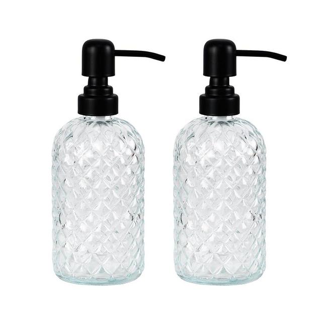Hzxcuim 12Oz Glass Soap Dispenser with 304 Black Rustproof Stainless-Steel Pump, Refillable Glass Soap Dispenser for Kitchen, Bathroom, Farmhouse (Clear-2pack)