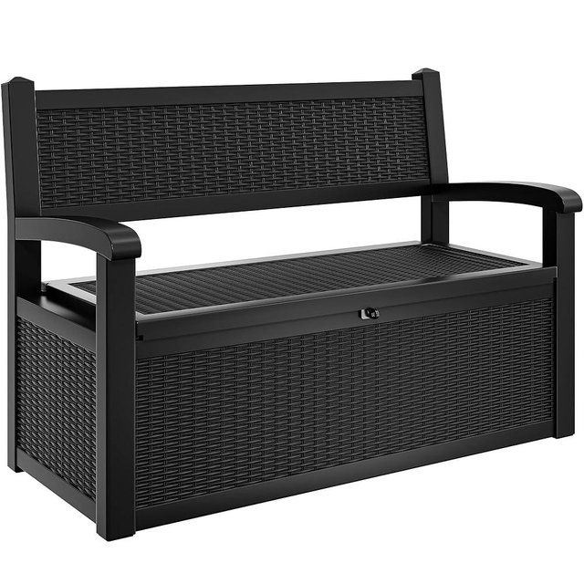 YITAHOME 70 Gallon Storage Bench Deck Box, Lockable Patio Bench, Waterproof Outdoor Pool Deck Storage for Patio Cushions, Garden Tools and Pool Supplies, Black