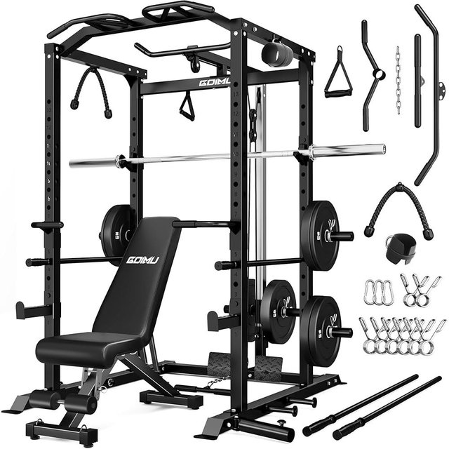 Goimu C1-V4 Power Cage, 2000LBS Squat Rack with LAT Pulldown, Multi-Function Weight Cage Strength Training Machine, Workout Cage with More Attachments for Home Gym Garage