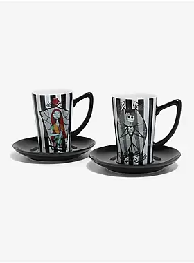 Disney The Nightmare Before Christmas Jack & Sally Stripe Teacup & Saucer Set