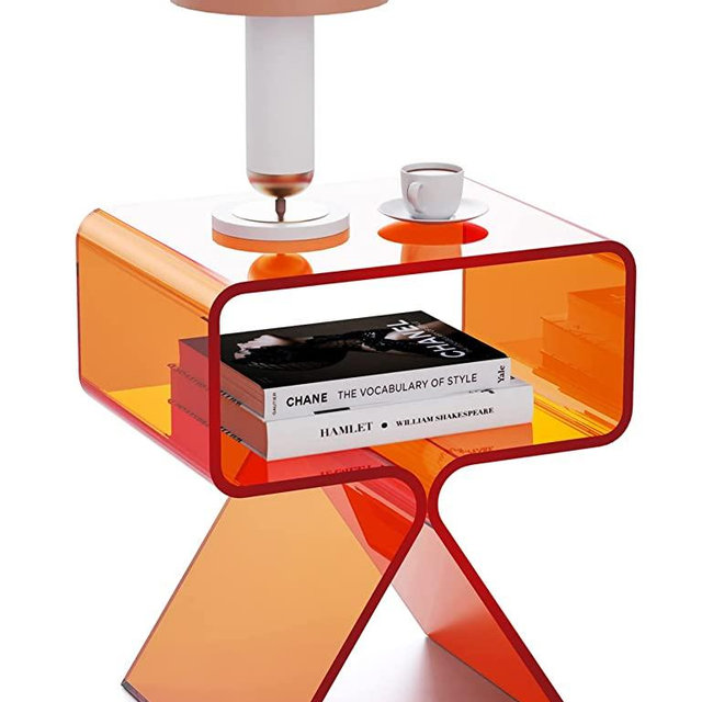 Acrylic Nightstand Side Table Modern Design Clear Home Decor Display End Table for Living Room (Orange)