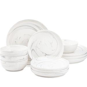Thyme & Table 12-Piece Stoneware Dinnerware Set, Grey Marble Collection