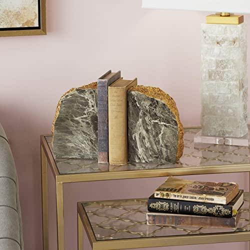 CosmoLiving by Cosmopolitan 38246 Large Metallic Gold, Gray & White Marble Faux Thunder Egg Stone Bookends | 2 Pieces: 5” x 7” Each