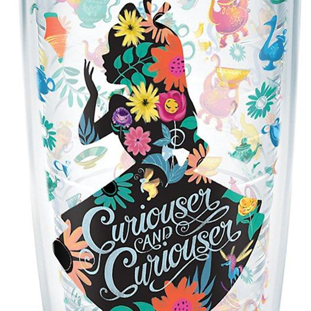 Tervis 1269202 Disney-Alice in Wonderland Curiouser Insulated Tumbler with Wrap and Black Lid, 16oz, Clear