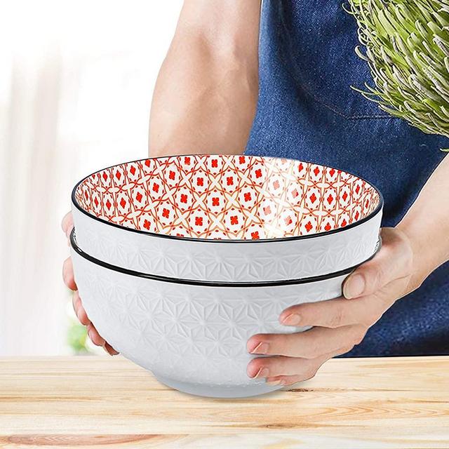 Farielyn-X 8.3" Large Salad Soup Ramen Bowls, 68 OZ Super Stackable Round Fine Porcelain Cereal Pasta Serving Bowl Sets, 2 Pack - Microwavable Ceramic Bowls - Heat and Cold Resistant Porcelain