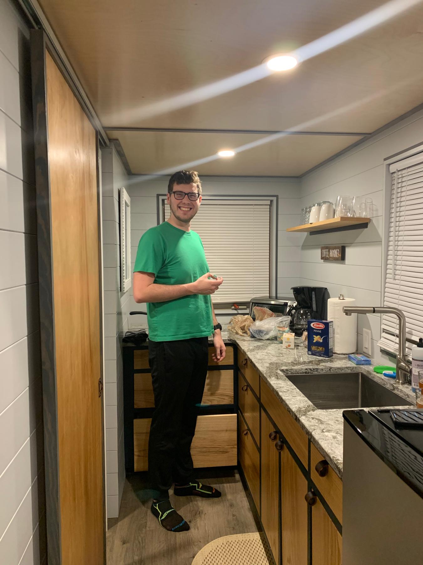Extra tiny kitchen (or is he just tall?)