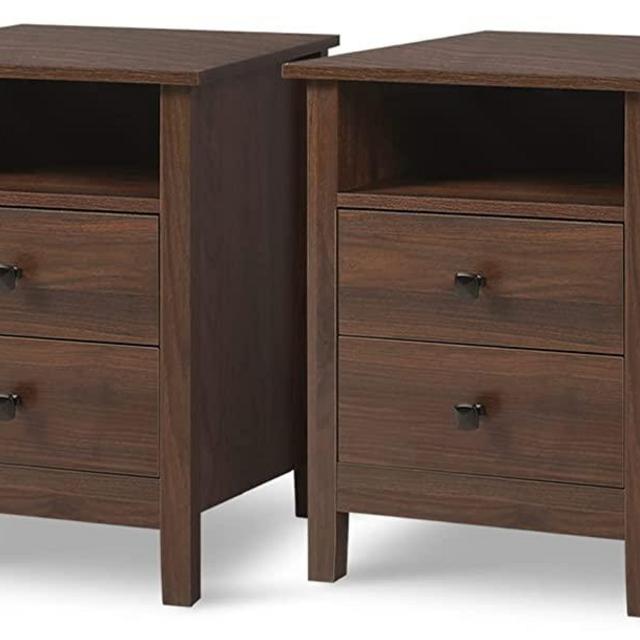 LTMEUTY Set of 2 Nightstands for Bedroom - Wood Nightstand Set with Drawers, Bedside Table, Tall Night Stand with 2-Drawer & Open Cabinet, Brown Wood Grain