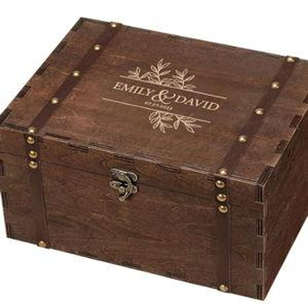 AW BRIDAL Large Personalized Wedding Keepsake Box for Memories, Wooden Storage Box with Lid for Jewelry, Engagement Bridal Shower Gifts for Couples//DK2201CPP63//