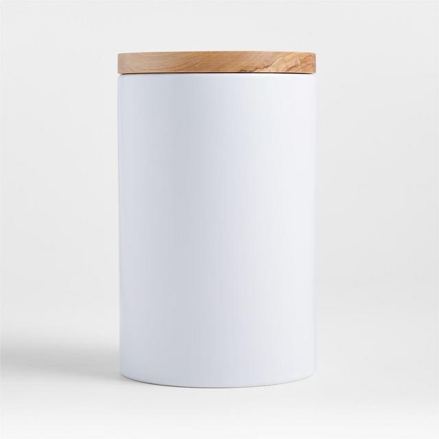 Large Olivewood and Matte Ceramic Canister
