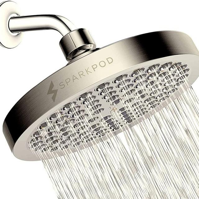 SparkPod Shower Head - High Pressure Rain - Luxury Modern Look - Easy Tool Free Installation - The Perfect Adjustable Replacement For Your Bathroom Shower Heads (1.8 GPM, Brushed Nickel)
