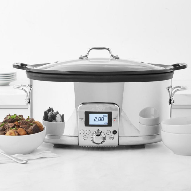 Gourmet Plus Stainless Steel 7-in-1 Slow Cooker, Nonstick Ceramic Coating, 7 quart