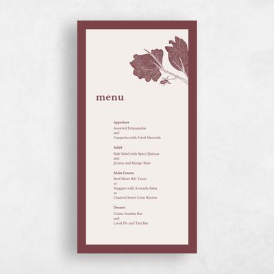 Burgundy, Red Wedding Menu - Catania