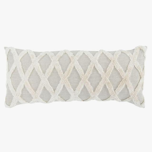 Cannon Diamond Textured Lumbar Pillow Cover, 16" X 36", Light Gray
