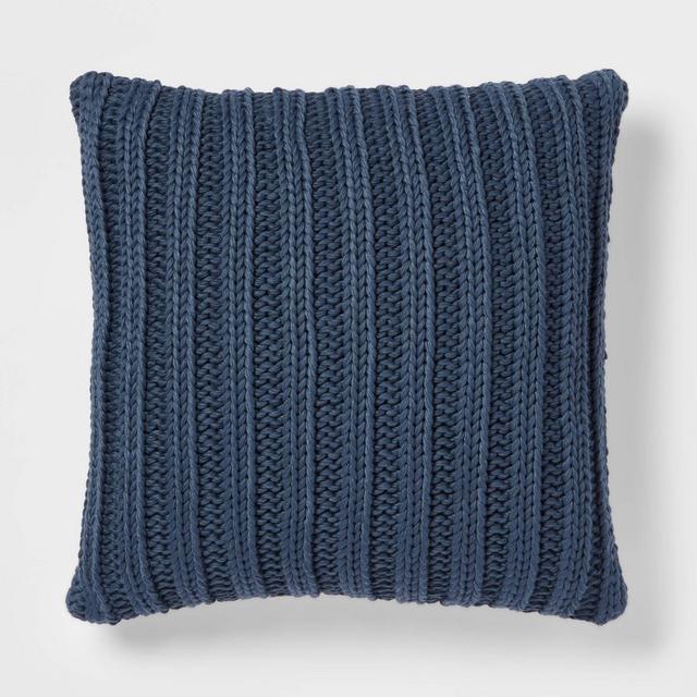Chunky Rib Knit with Linen Reverse Square Throw Pillow Navy - Threshold™
