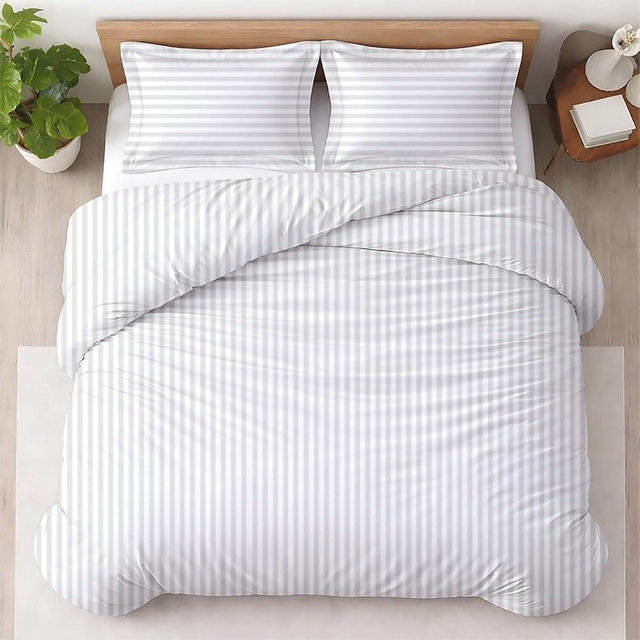 Kotton Culture 3 Pc King Size Duvet Cover Set- 100% Egyptian Cotton 600 Thread Count Ultra Soft Premium Durable Comforter Cover Zipper Closure & Corner Ties (Striped White, King 104"x94")
