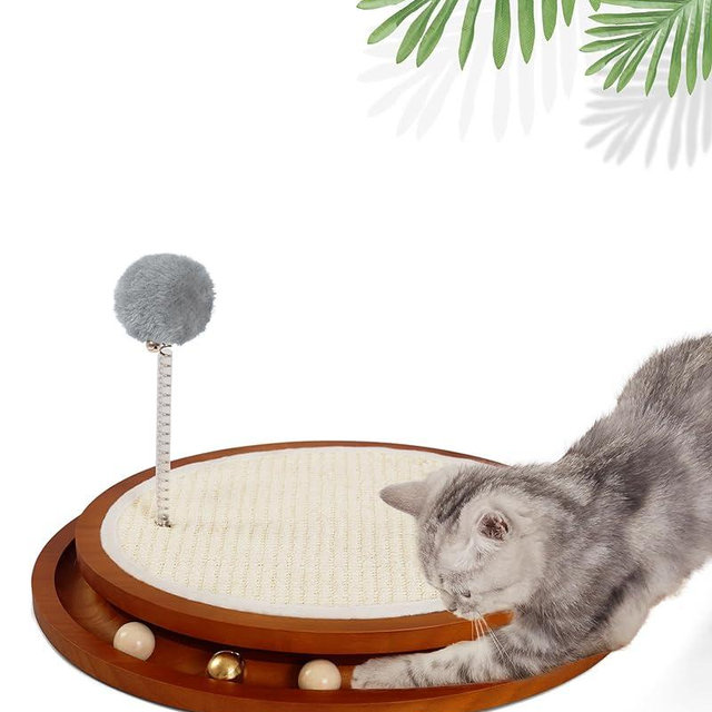 LMUGOOS Cat Scratcher, Cat Cratch Sisal Pad with Wooden Roller Ball Toy, Cat Scratchers Interactive Toys for Indoor Cats, Satisfies Kitten’s Scratching, Chasing and Hunting