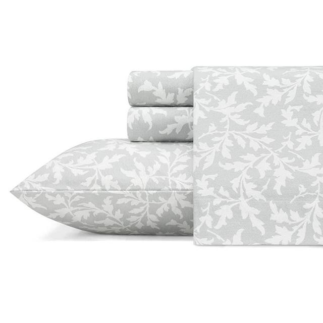 Laura Ashley Home Collection Premium Ultra Soft Cozy Lightweight Cotton Flannel Bedding Sheet Set, Wrinkle, Anti-Fade, Stain Resistant & Hypoallergenic, King, Crestwood Pastel Grey