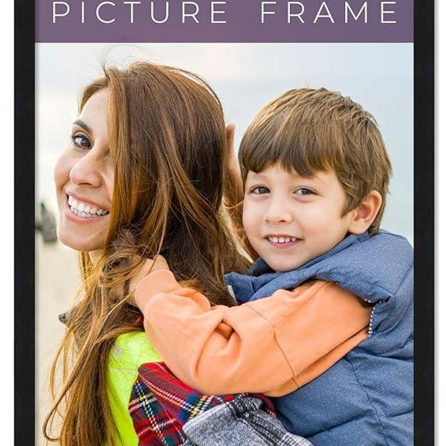 14x28 Frame Black Real Wood Picture Frame Width 0.75 Inches | Interior Frame Depth 0.5 Inches | Noir Classique Mid Century Photo Frame Complete with UV Acrylic, Foam Board Backing & Hanging Hardware