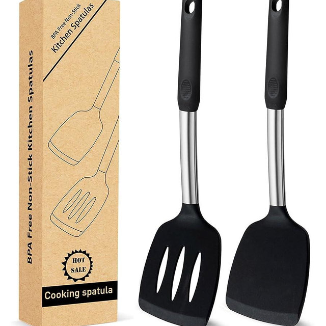 2 Pack Flexible Silicone Spatula, 600°F Heat Resistant Silicone Spatula Set for Nonstick Cookware, Kitchen Cooking Utensil Set for Egg Pancake Flipper-Slotted & Solid Spatula Set