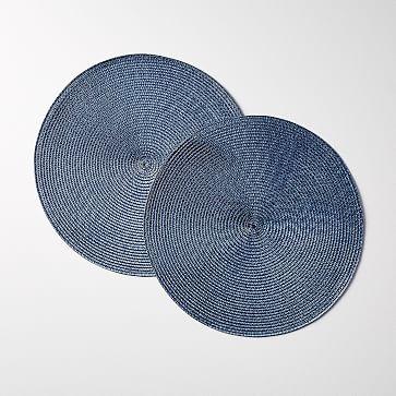 Round Woven Placemats, Set of 2, Shadow Blue