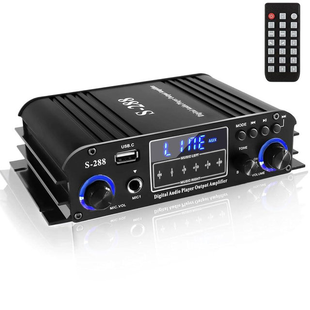 Romicta 4 Channel Bluetooth 5.0 Stereo Amplifier, 50Wx4 Home Audio Stereo Receiver, 1200W Max, USB/SD/FM, Class D HiFi Power Amp for Home Theater, Car & Karaoke, Includes Remote & Power Adapter
