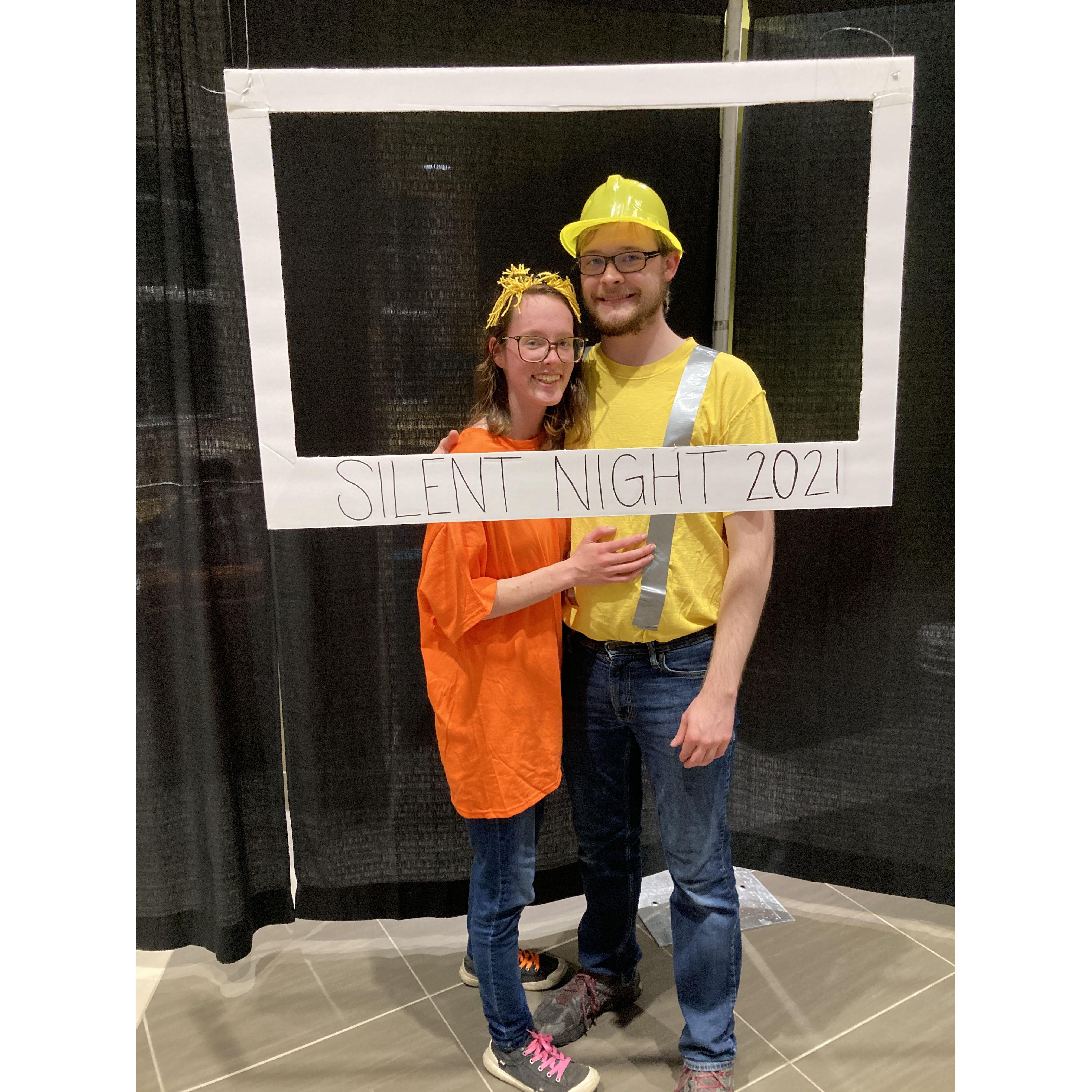 Dec 2021: Silent Night. I as the Lorax and he as a Despicable Me minion