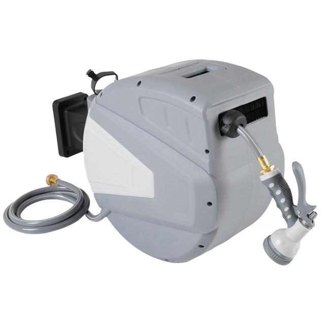 Retractable Hose - 100 FT Garden Hose with 9 Nozzle Patterns - Hose Reel Wall Mount with 180-Degree Swivel Bracket and Auto-Rewind by Pure Garden
