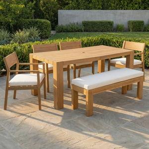 Acacia Wood Patio Dining Set With Umbrella Hole And Waterproof Cushions - Natural Wood